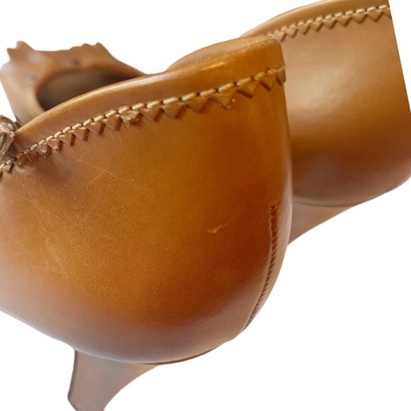 Burberry Kiltie Fringe Heel Ankle Strap Peep Toe Tan/Camel Leather Preppy Sz 40 - Picture 7 of 10